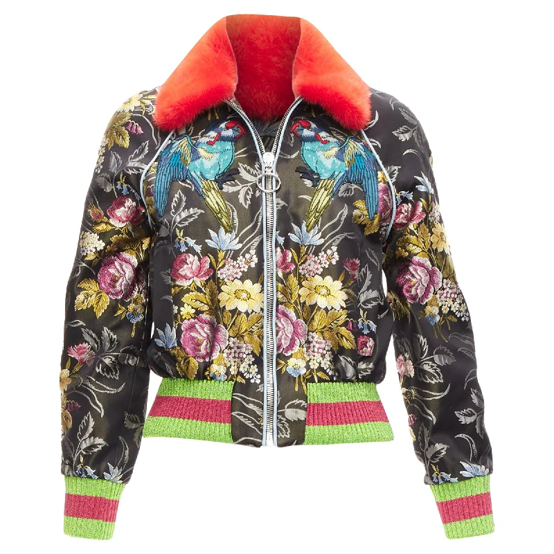 Gucci Floral Jacquard Mink Fur Collar Bomber Jacket