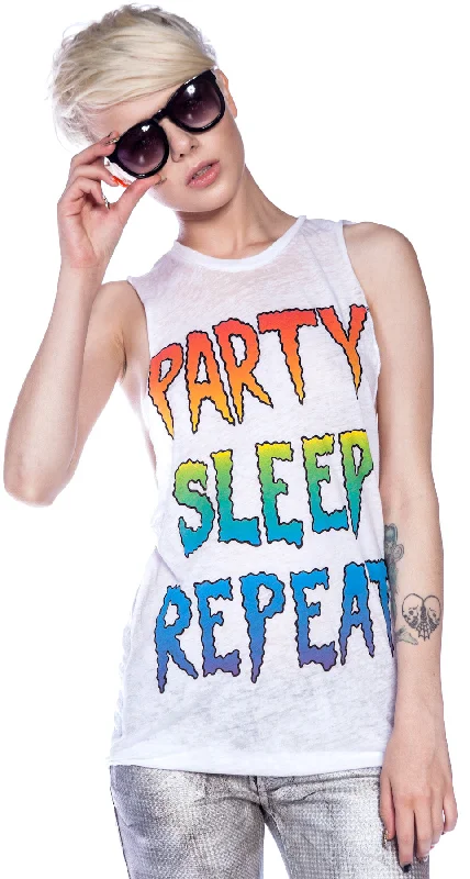 Exclusive Discount Party Sleep Repeat Burnout Unisex Muscle Tee