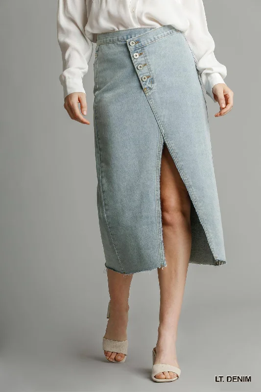 Luxe Women's Apparel Hot Girl Asymmetrical Waist Buttoned Split Denim Skirt