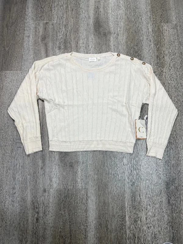 Top Long Sleeve By Cyrus Knits In White, Size: L