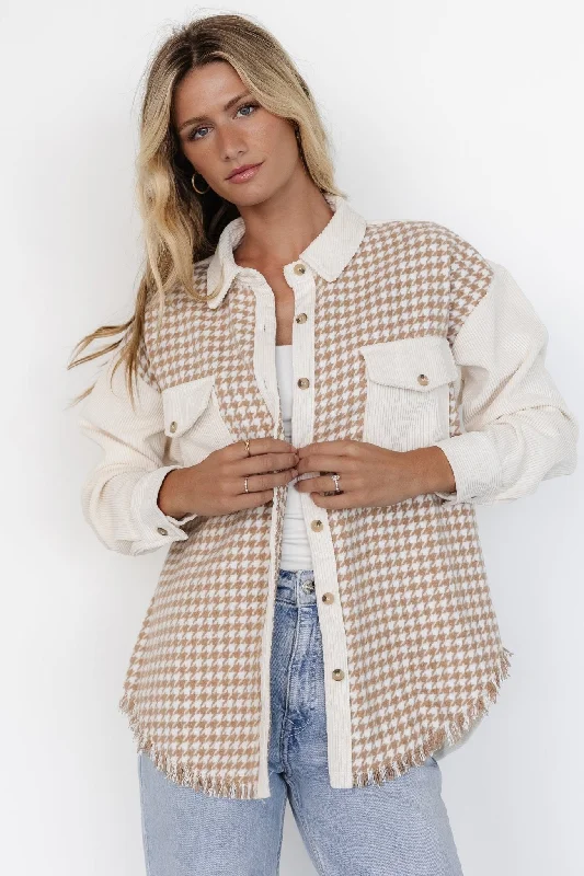 Montreal Houndstooth Shacket | Taupe + Ivory