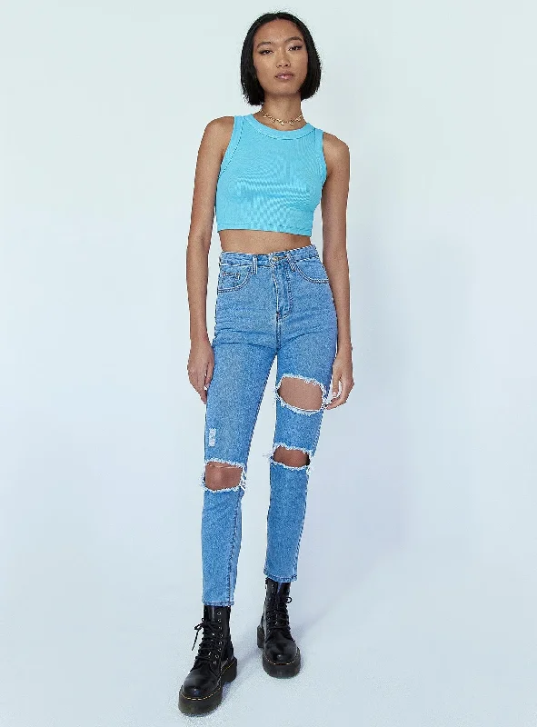 Lilla Distressed Straight Leg Denim Jeans