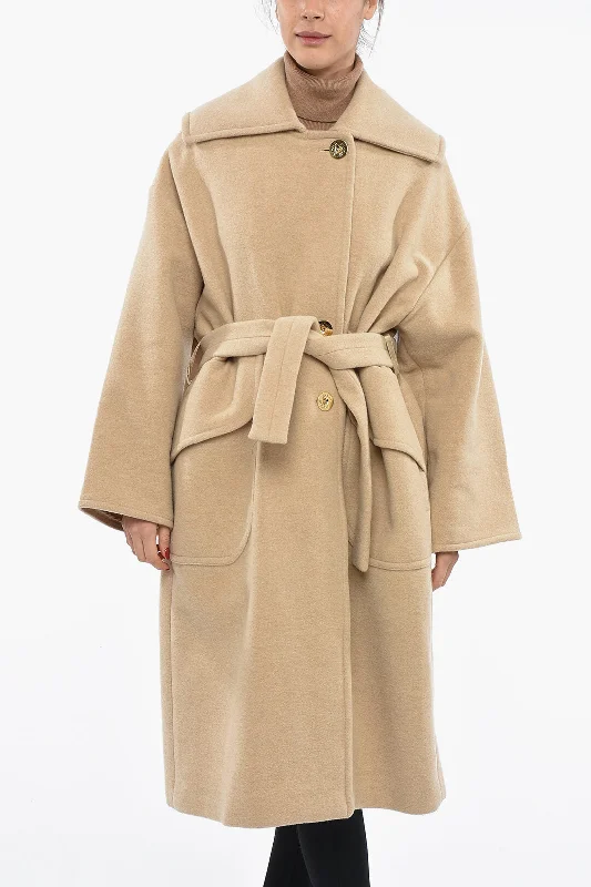 Patou Wool Double-Breasted Coat with Golden Maxi Buttons