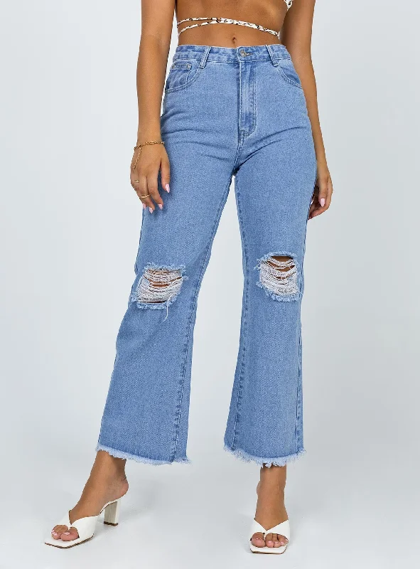 Cece Hammer Wide Leg Knee Rip Jeans Mid Wash Denim