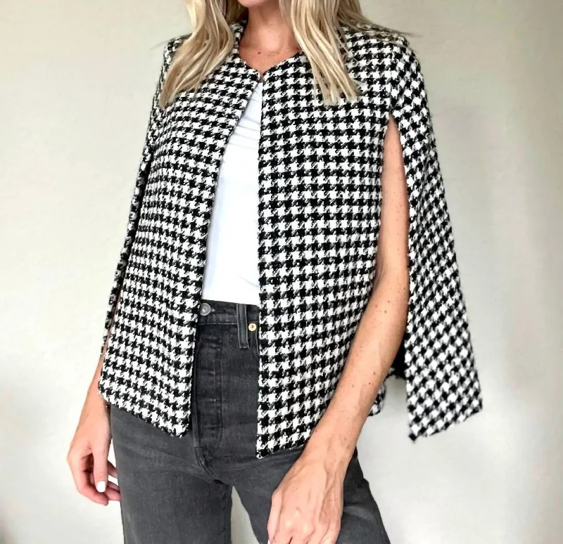 Miranda Houndstooth Cape Blazer In Black & White