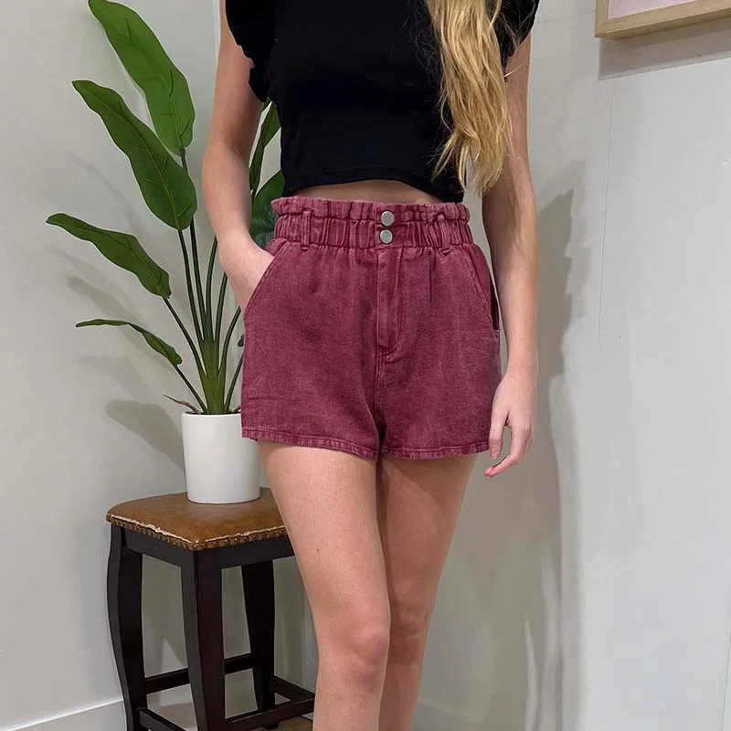 Collegiate Paperbag Shorts in Maroon