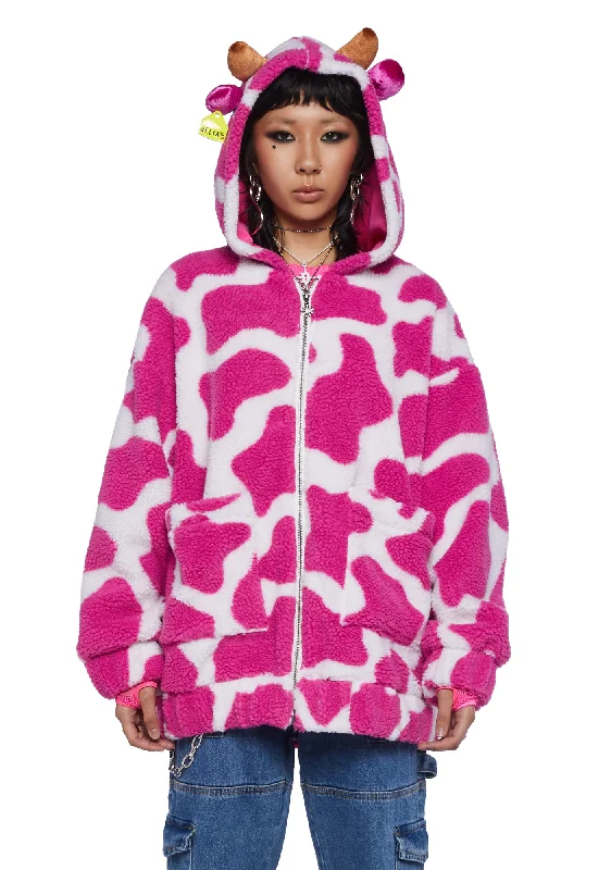 Moo-Tastic Mingle Hooded Sherpa Jacket