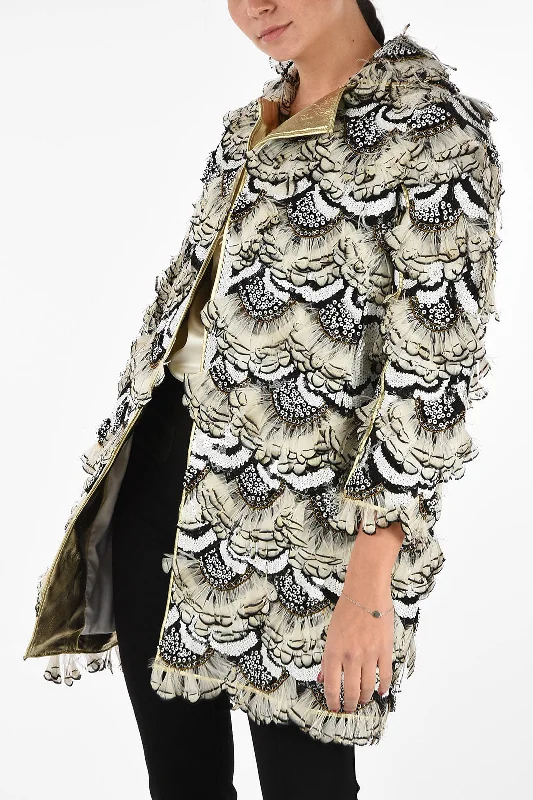 Dsquared2 Sequined Coat with Feathers