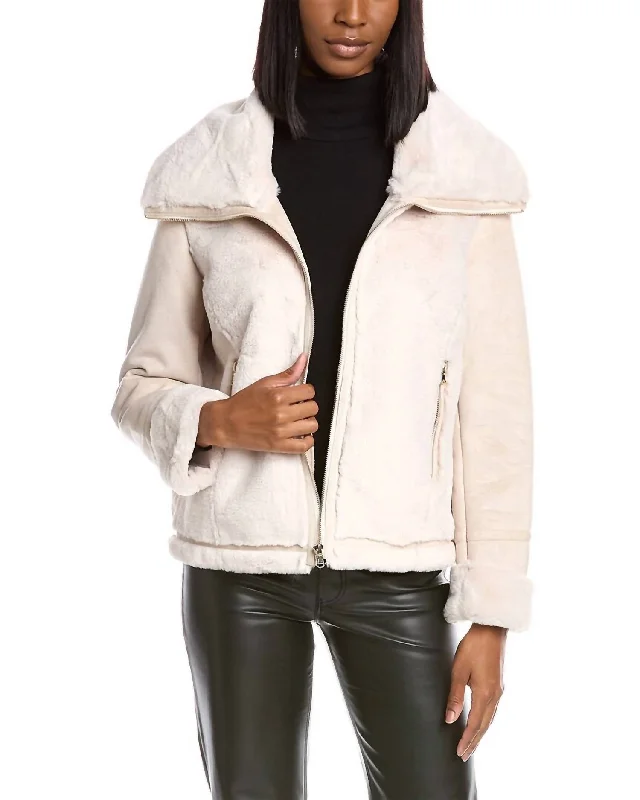 Eliza Faux Suede/fur Zippered Jacket In Cream