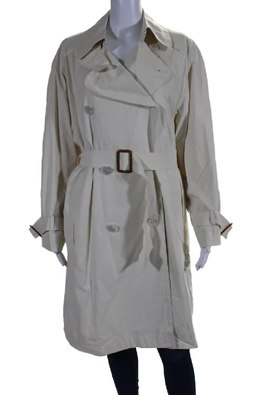 Hermes Womens Double Breasted Belted Collared Trench Coat White