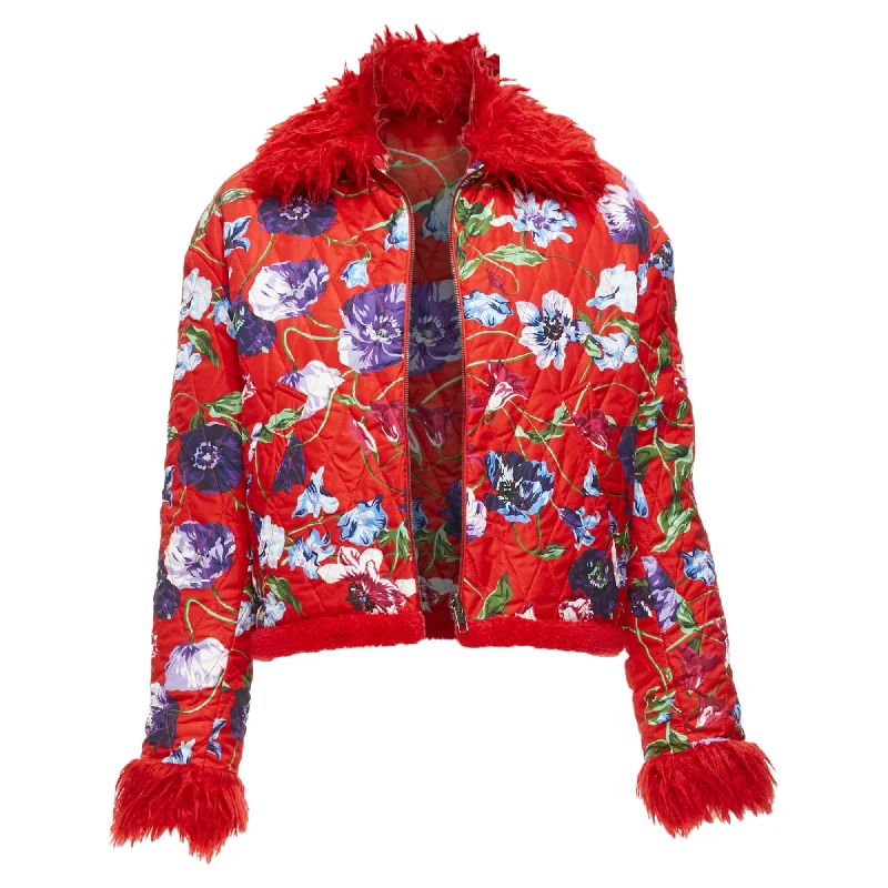 Kenzo Memento Reversible Flower Print Faux Fur Crop Jacket