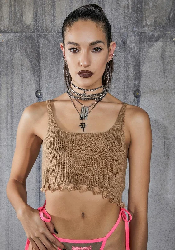 Luxury Comfort Snare Cropped Raw Edge Sweater Tank
