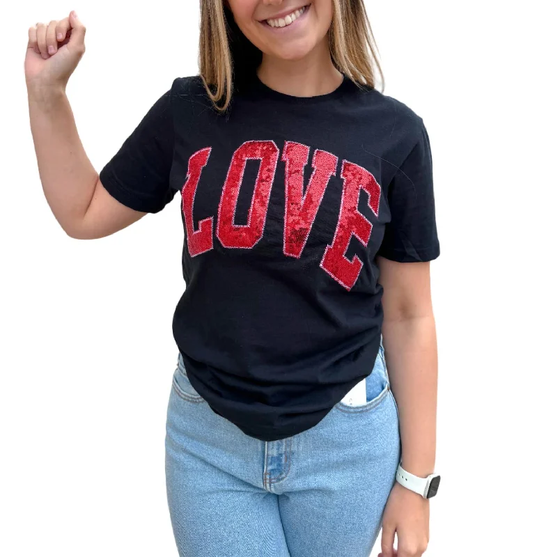 Buy More, Save More Arched Love Short Sleeve Embroidered Patch Tee In Black