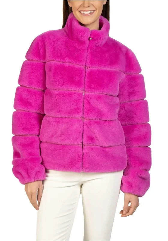 Lizzo Faux Fur Zip Jacket In Hot Pink