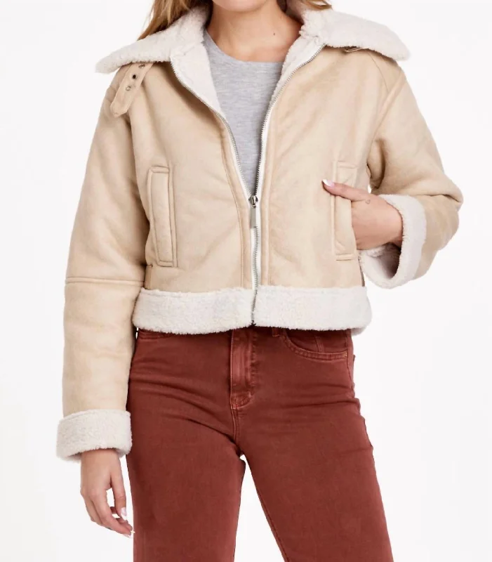 River Shearling Bomber Jacket In Winter Beige