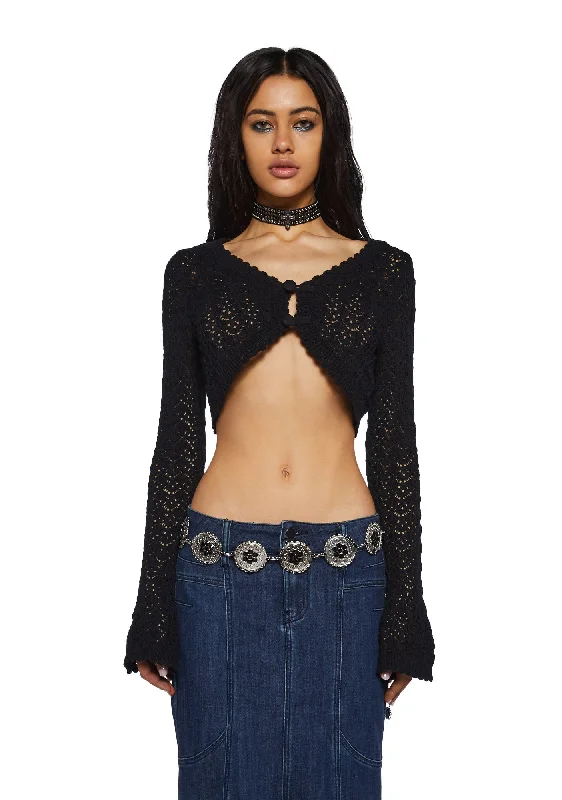 Nature Goddess Crochet Cardigan-Black