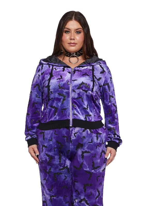 Plus Bat Behavior Cropped Hoodie - Purple