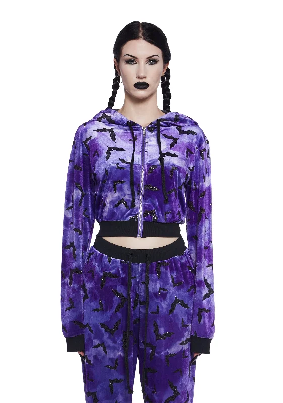 Bat Behavior Cropped Hoodie - Purple