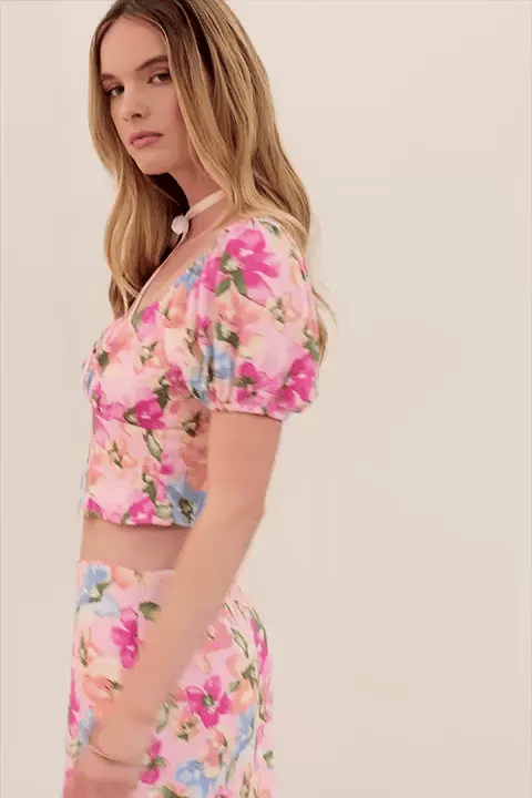 Wardrobe Update Hot Girl Le Lis Floral Puff Sleeve Crop Top and Mini Skirt Two Piece Set Wardrobe Update Hot Girl Le Lis Floral Puff Sleeve Crop Top and Mini Skirt Two Piece Set
