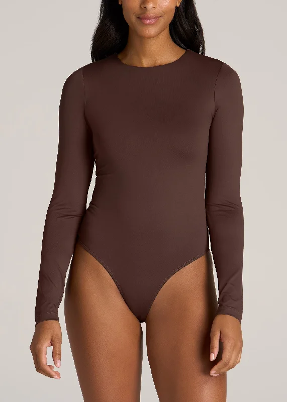 Long Sleeve Bodysuit for Tall Women in Chocolate