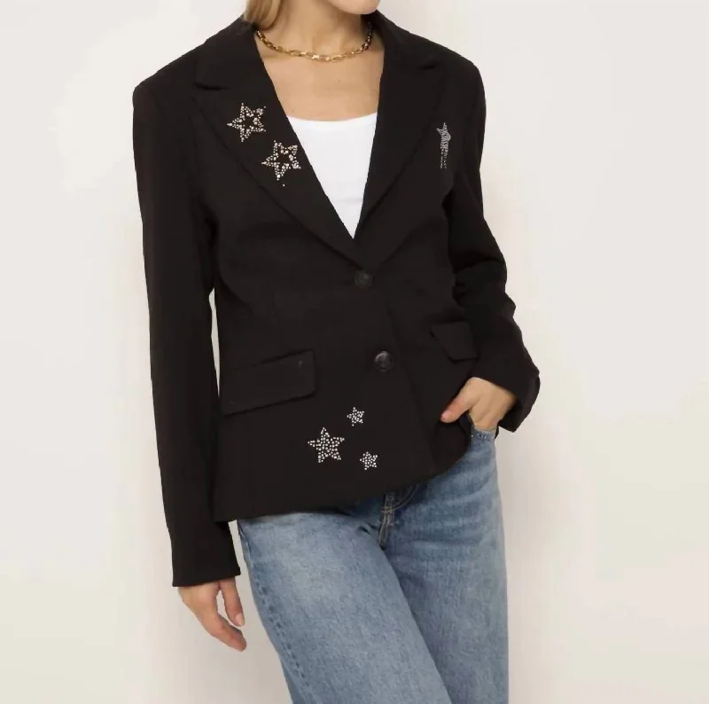 Junie Rhinestone Star Blazer In Black