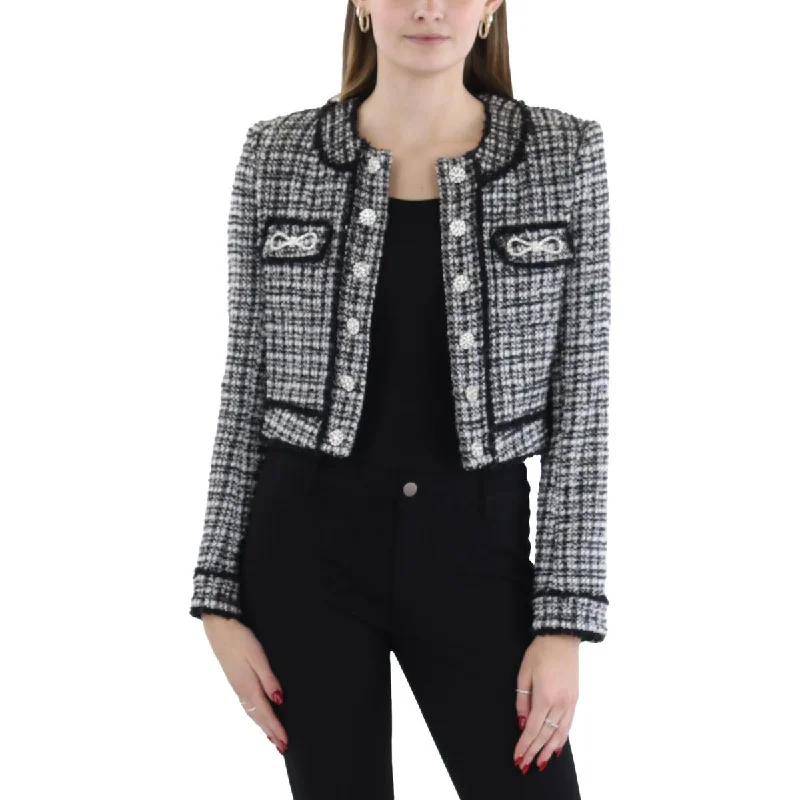 Zio Womens Tweed Cropped Open-Front Blazer