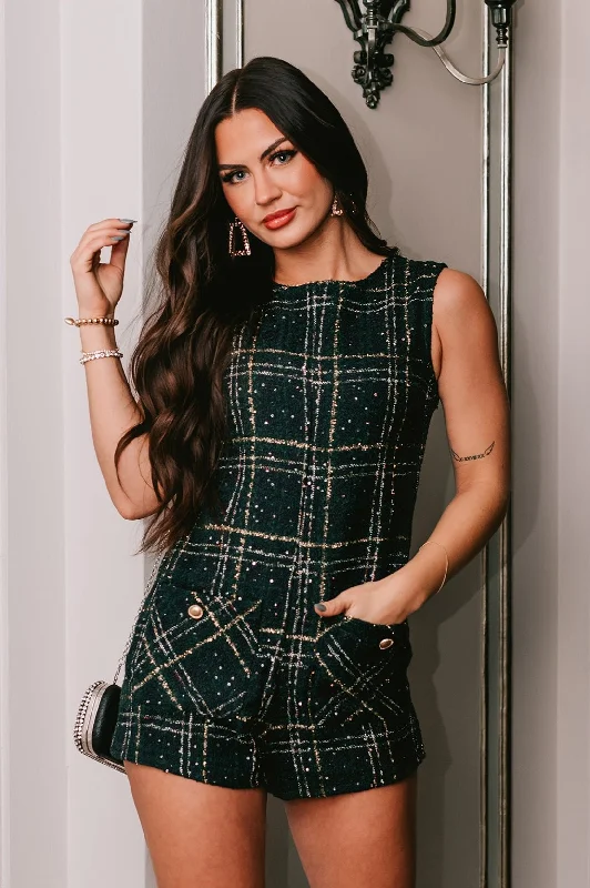 Getting To Know Me Tweed Romper (Green/Navy)