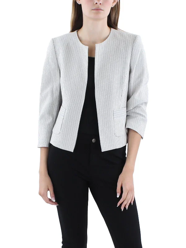 Petites Womens Striped Polyester Open-Front Blazer