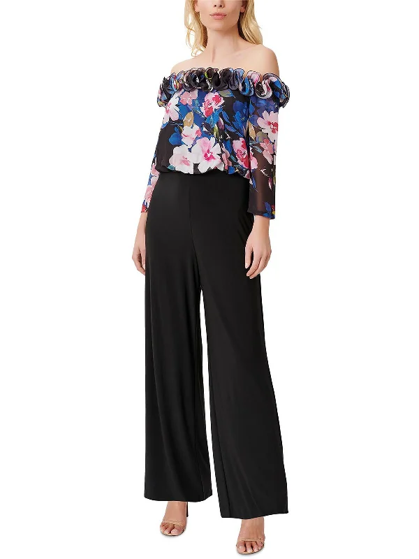 Womens Ruffled Floral Print Jumpsuit