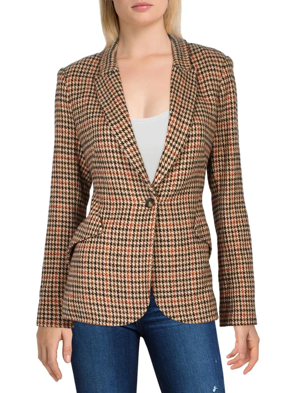 Chamberlain Womens Houndstooth Work One-Button Blazer