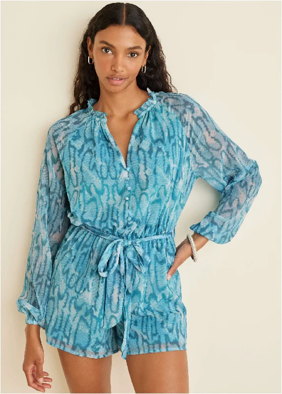 Crinkle Chiffon Romper - Water Snake