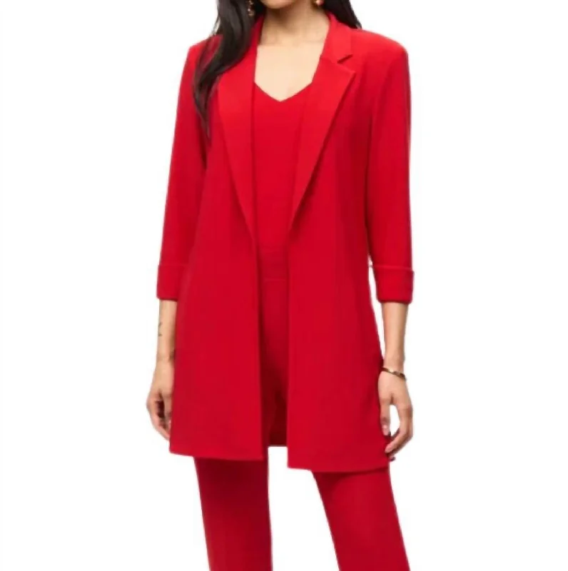 Knit Long Blazer In Red