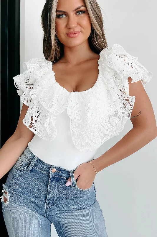 She's All Smiles Ruffled Crochet Lace Bodysuit (Off White)