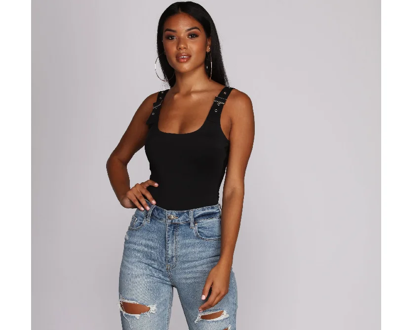 Buckle Down Sleeveless Bodysuit