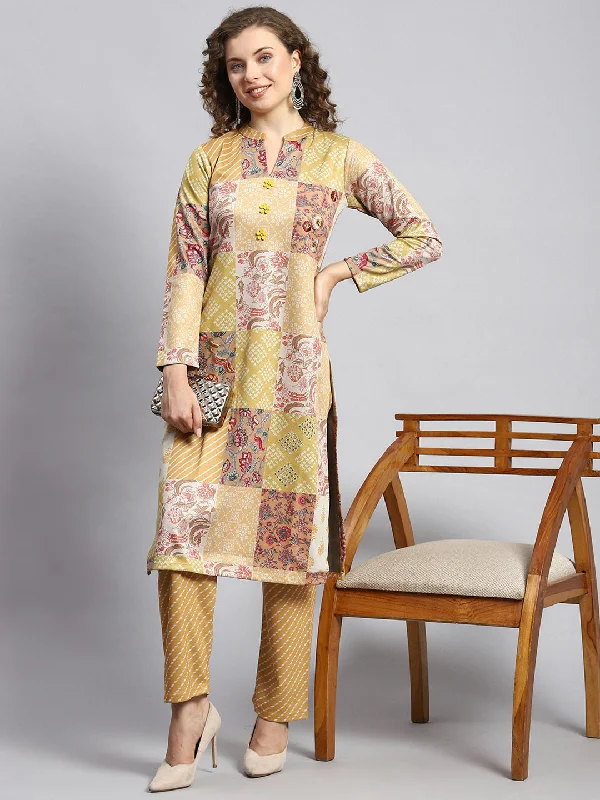 Women Yellow Self Kurti+Lower Set