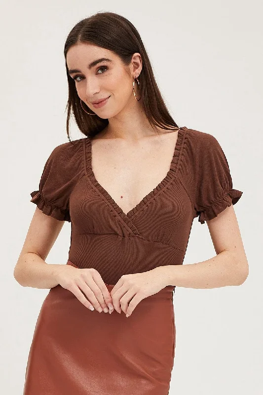 Brown Bodysuit Short Sleeve