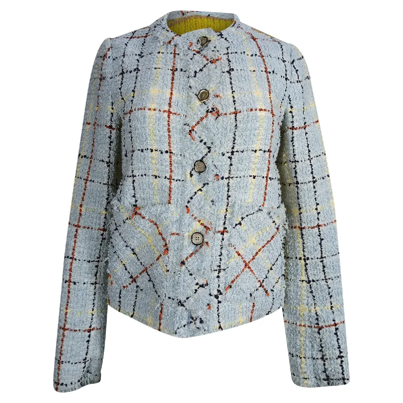 Marni Checkered Button-Down Jacket in Multicolor Cotton Tweed