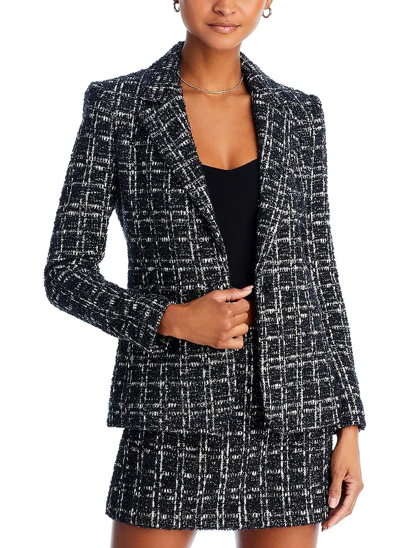 Macey Womens Tweed Notch Collar One-Button Blazer