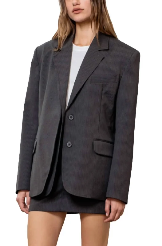 Pinstripe Blazer In Charcoal