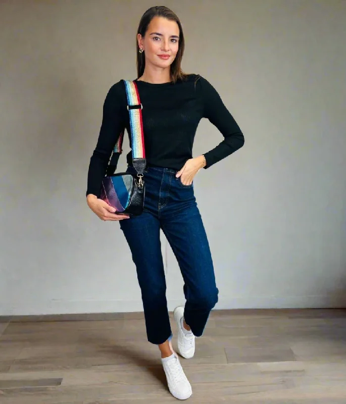 Romantic Detailing Black Ribbed Long Sleeve Top