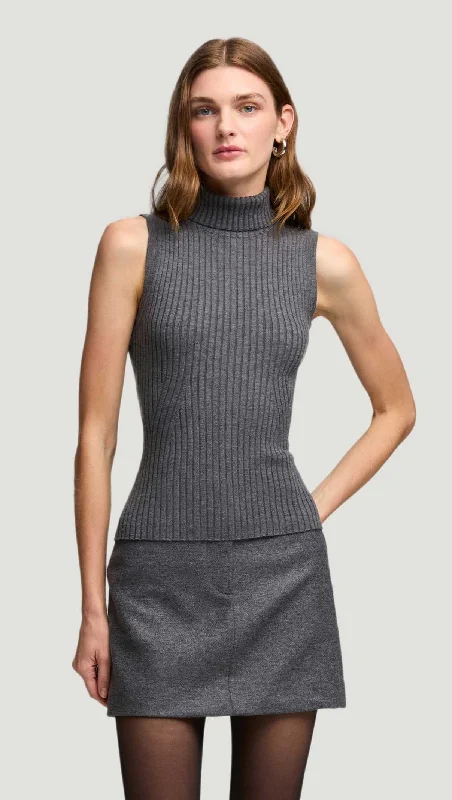 Mid - Week Surprise Sleeveless Turtleneck in Stretch Wool | Grey