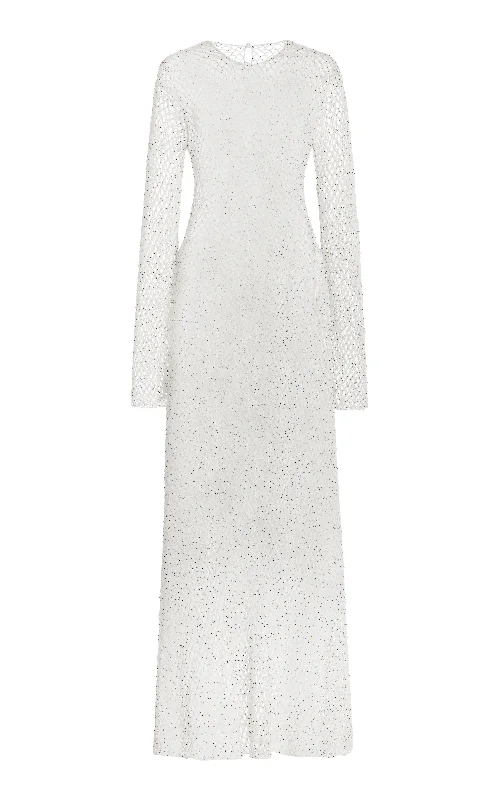 Step Ahead, Lead The Trend Xavier Crochet Maxi Dress in White Beaded Cashmere