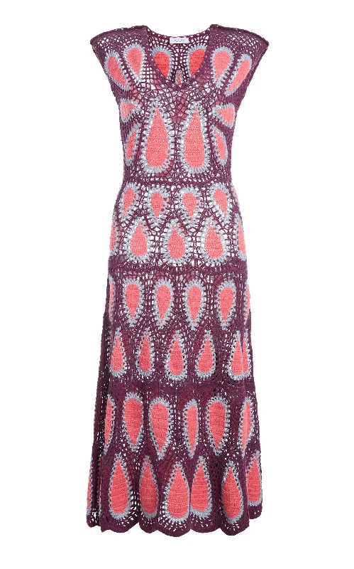 Absurdly Cheap Sale Waldman Crochet Maxi Dress in Italian Plum Wool Cashmere