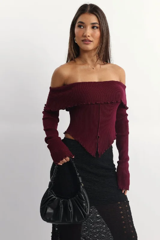 Must Haves Red Bardot Knit Top Long Sleeve Open Front