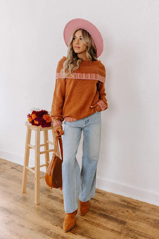 Unleash Your Fashion Women's Stylish Professional Apparel Chic Moment Off Shoulder Knit Sweater in Cinnamon