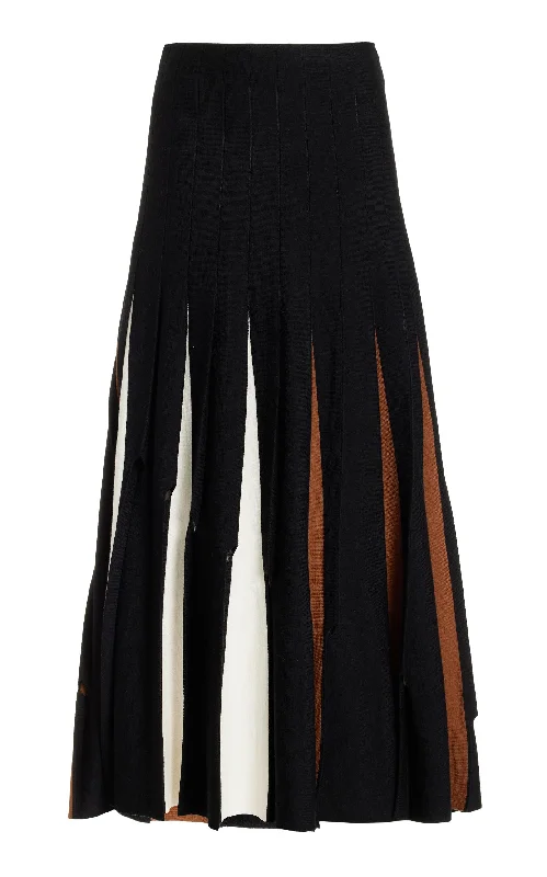 Mother's Day Special Olya Pleated Knit Midi Skirt in Black Multi Merino Wool