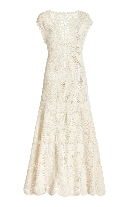 Trendy Threads Waldman Crochet Maxi Dress in Ivory Wool Cashmere