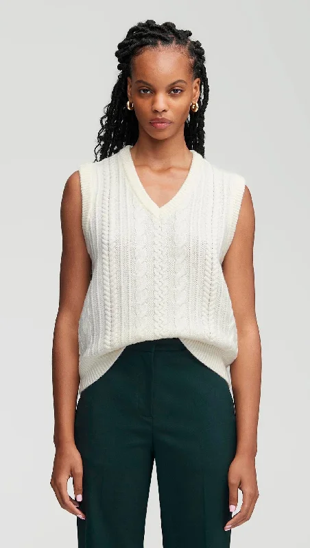 Exclusive Discount Cable Boyfriend Vest in Merino Wool | Cream