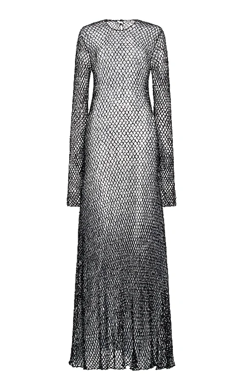 All Season Fashion Collection Xavier Crochet Maxi Dress in Black Beaded Cashmere
