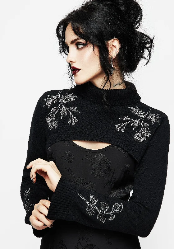 Sophisticated Outfits Amalthea Embroidered Roll Neck Extreme Crop Jumper
